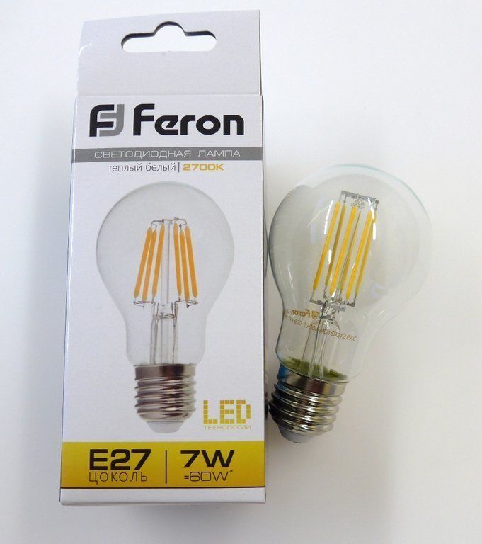 Лампа светодиодная LED 7вт Е27 белый FILAMENT (LB-57) Feron