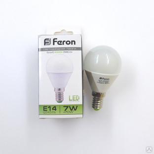 Лампа светодиодная LED 7вт E14,шар белый Feron  #1