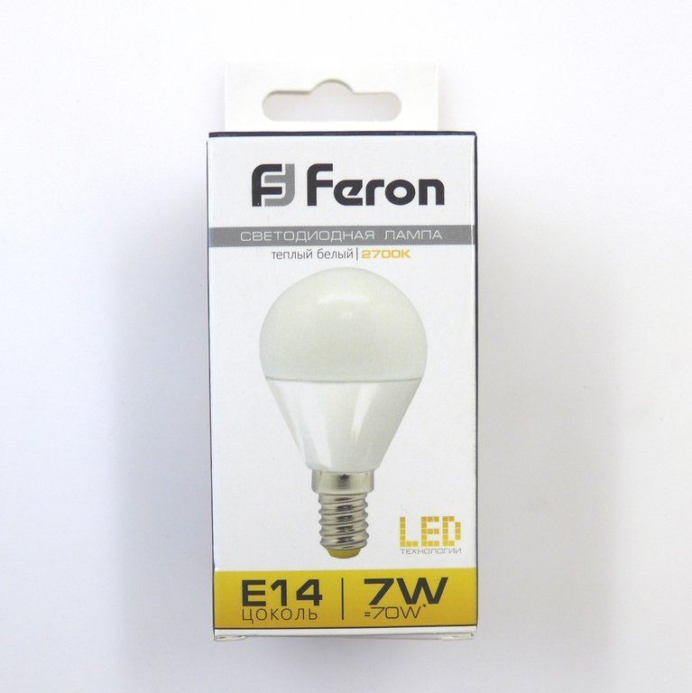 Лампа светодиодная LED 7вт E14,шар теплый Feron