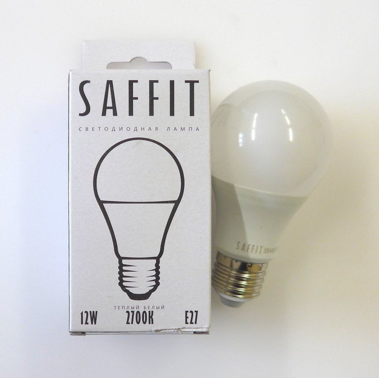 Лампа светодиодная LED А60 12Вт Е27 230v холодный SAFFIT