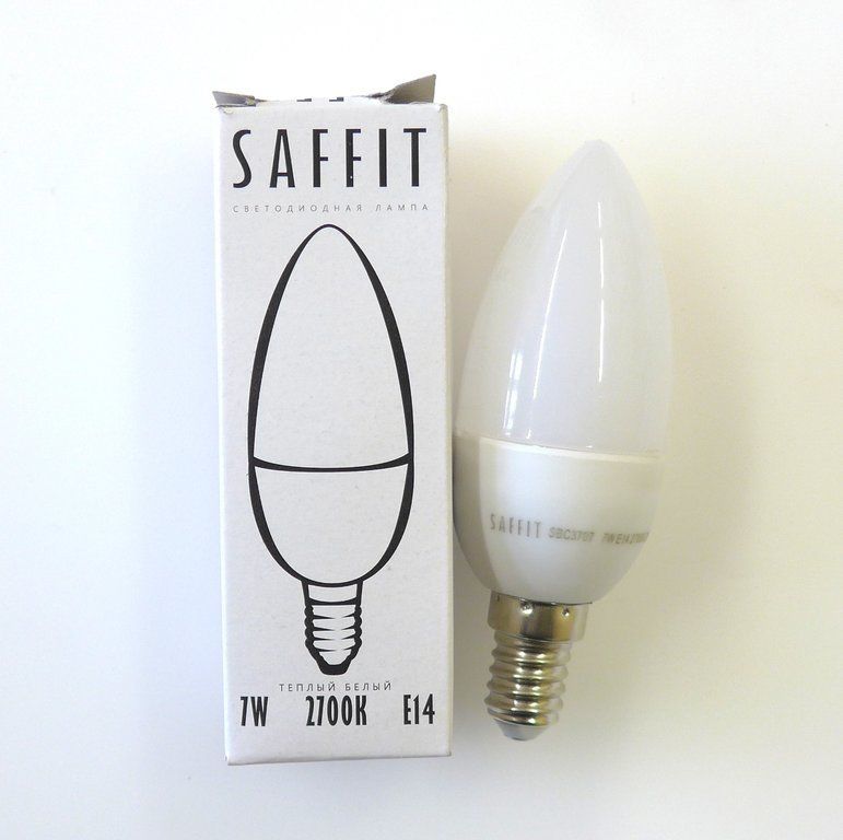 Лампа светодиодная LED свеча 5Вт Е14 230v теплая SAFFIT