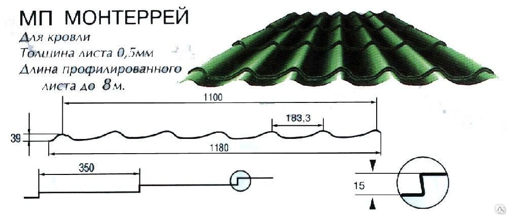 Металлочерепица монтеррей чертеж