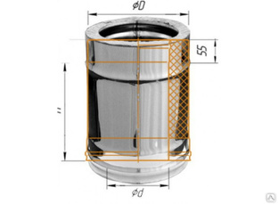 Дымоход двустенный, по воде L=250, D=150/210, AISI 430/ОЦ, 0,8/0,5 мм (Феррум)