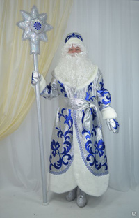 Дед Мороз Княжеский серебряный с синей аппликацией 170-176 см, размер 54-56 