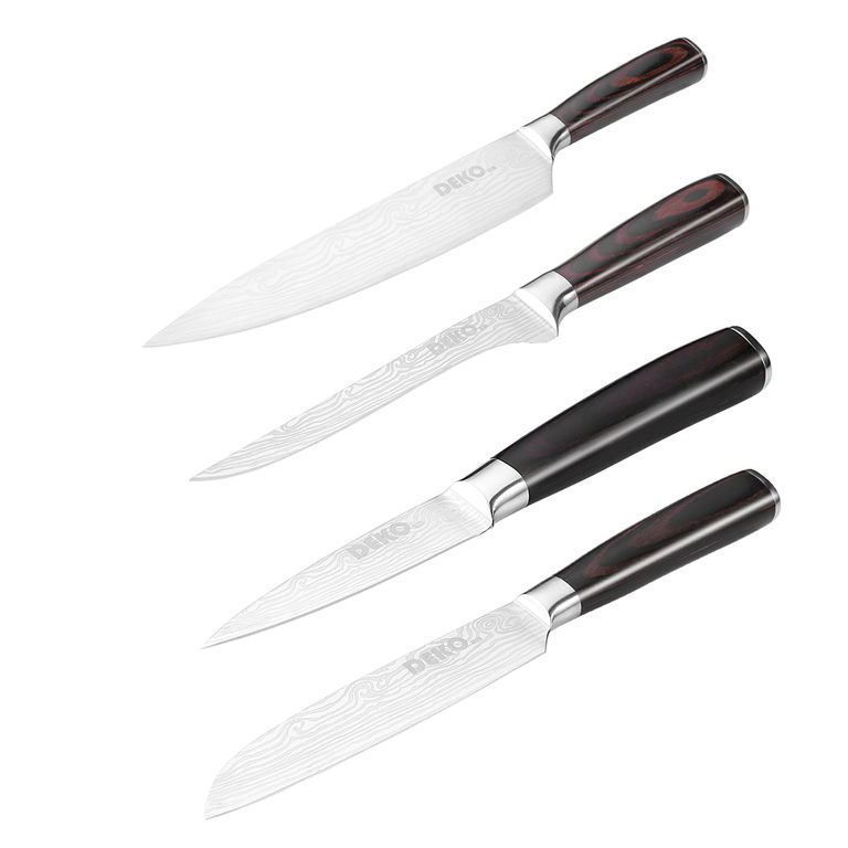 Набор кухонных ножей DEKO DKK06 с деревянной ручкой, сталь 7Cr17 (4 предмета) 041-0101