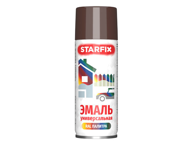 Краска-эмаль аэроз. универсальная коричневый STARFIX 520мл (8016) (Цвет кор