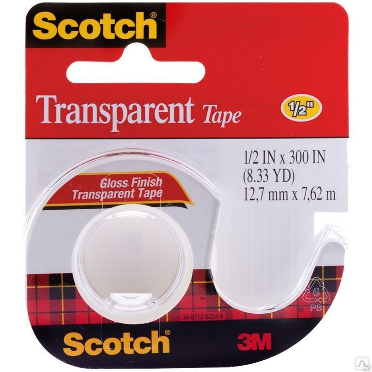 Клейкая лента 12,7мм*7,62м, Scotch "Transparent", прозрачная, мини-диспенсе