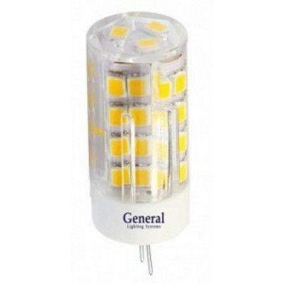 Лампа светодиодная General G4 12V 5W 4500K 4K 45x16 пластик, прозрачная BL5 653300