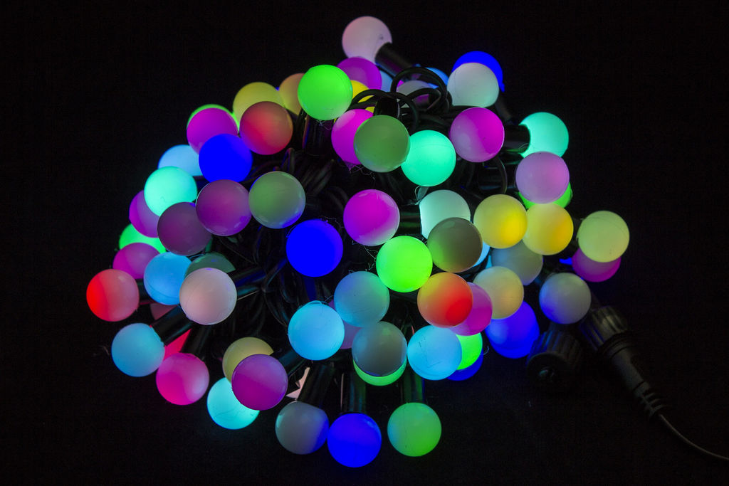 Гирлянда нить-шарики, 2,2 см, RGB, 100 LED, 10 м, каучуковый провод стыкуется